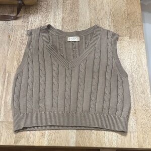 Altar'd State V-Neck Cable Knit Sweater Vest - Brown